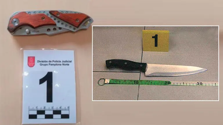 La navaja y el cuchillo empleados por los dos hombre detenidos en diferentes localidades de Navarra POLICÍA FORAL