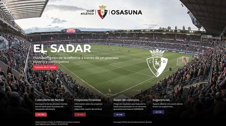 Portada de la web que ha creado Osasuna sobre El Sadar y su reforma. NAVARRA.com