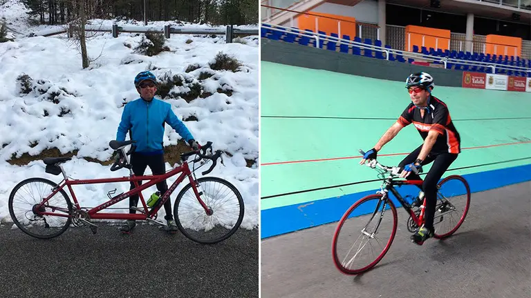 El tafallés Vicente Pellicer Aznar subido a la bicicleta antes de iniciar el reto de recorrer el Camino de Santiago. CEDIDA