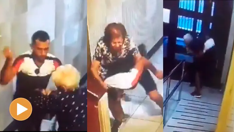 Fragmentos del vídeo en el que un hombre atraca a dos ancianas en Bilbao TWITTER