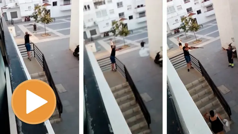 Fragmentos del vídeo de la trifulca entre dos hombres en Huelva