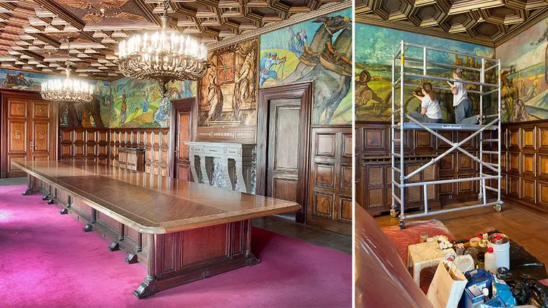 Imagen del Salón de Sesiones con las pinturas ya restauradas. GOBIERNO DE NAVARRA (2)