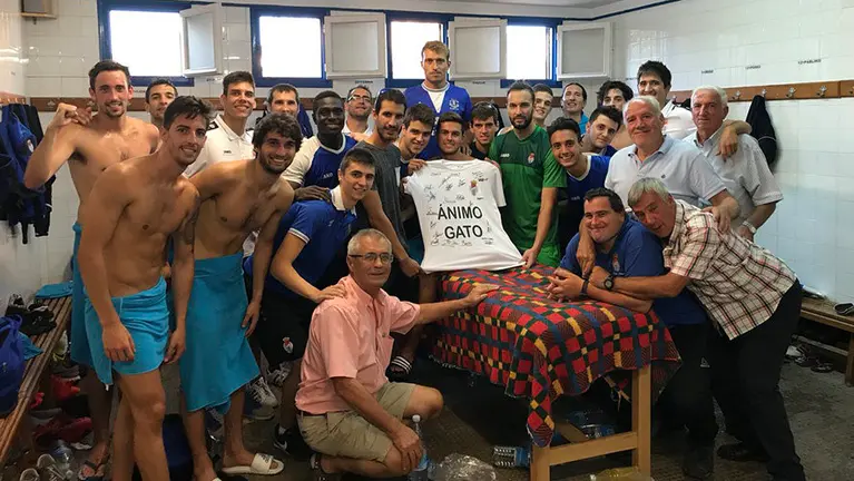 Jugadores de la Peña Sport en su vestuario. Twitter P. Sport.