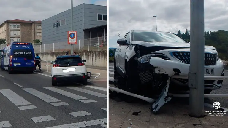 Accidente en la calle Monjardín en el que una mujer ha resultado herida tras salirse de la vía POLICÍA MUNICIPAL