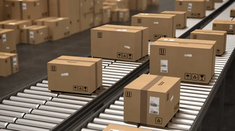 Imagen de una cinta transportadora con varios paquetes y embalajes preparados para su exportación. ARCHIVO