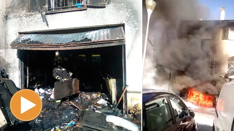 Estado en el que ha quedado la bajera incendiada en el bajo de una vivienda adosada de Echauri.