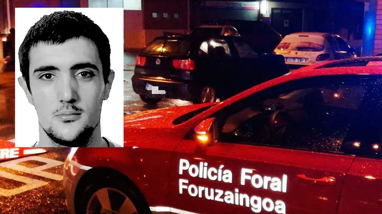 Una imagen de Hodei Ijurko junto a un vehículo de la Policía Foral ARCHIVO