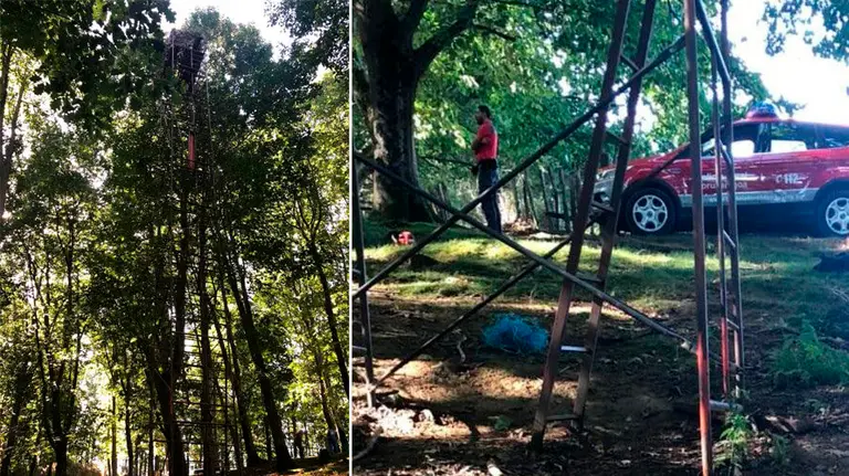 Imagen de la palomera en la que se ha desprendido parte del suelo, lo que ha provocado la caída mortal de un vecino de Zugarramurdi. POLICÍA FORAL