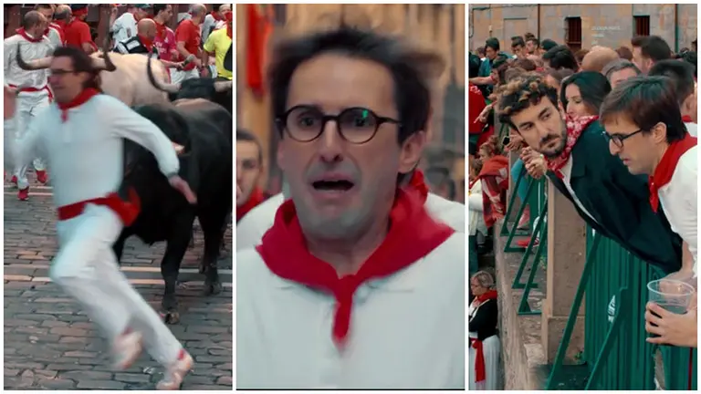 Tres momentos del trailer de la película Perdiendo el Este con momentos de Pamplona.