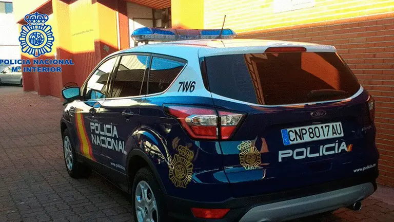 Un coche de la Policía Nacional en el momento de la detención en Tudela. POLICÍA NACIONAL