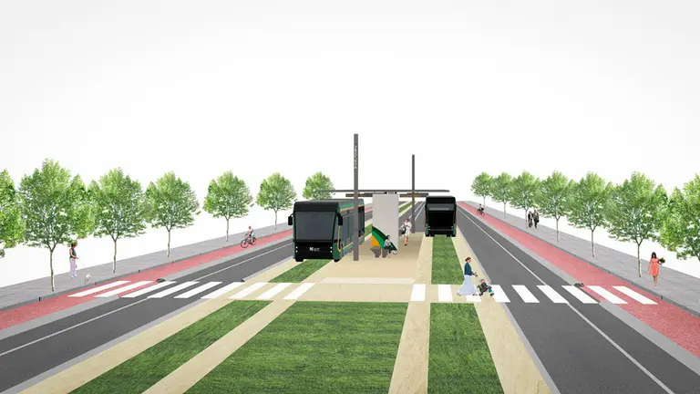 Recreación del nuevo servicio de autobuses públicos eléctricos que se estudia para Pamplona