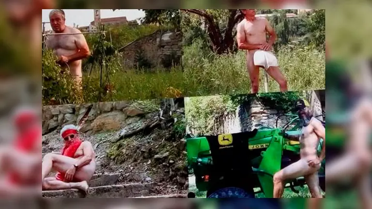 Una de las páginas del calendario con varios vecinos de Yanguas posando desnudos