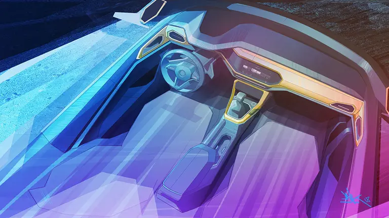 Dibujo del interior del TCross, que se fabricará en serie en nuestra fábrica a partir de mediados de diciembre de este año