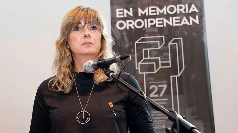 La consejera Ana Ollo, durante el acto de homenaje a los navarros fusilados en 1936 en Zaragoza GOBIERNO DE NAVARRA