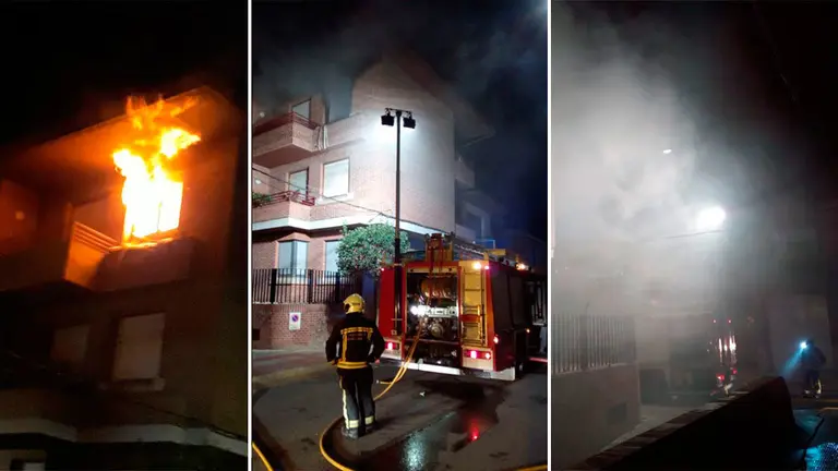 Llamaradas que salen de la vivienda incendiada en Ribaforada