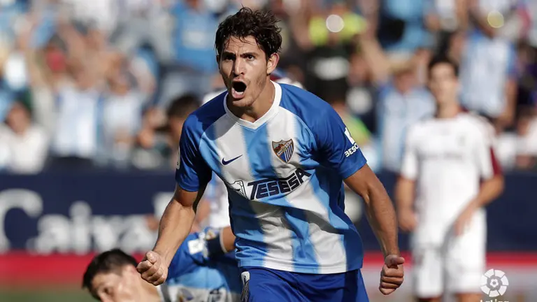 El delantero argentino del Málaga CF Blanco Leschuk. La Liga.