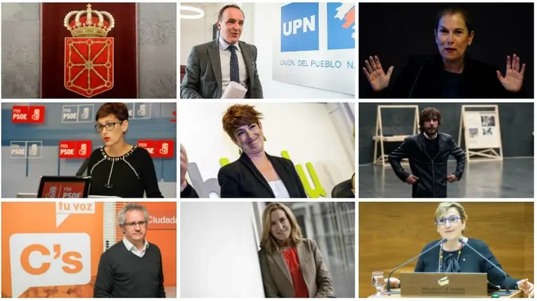 Los principales candidatos de los partidos pol&iacute;ticos de Navarra, por orden seg&uacute;n la encuesta de GAD3. 