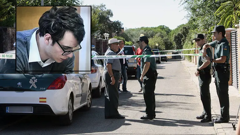 Patrick Nogueira, el asesino condenado a prisión permanente revisable por asesinar a sus tíos y primos en Pioz, junto a una imagen del escenario del crimen ARCHIVO