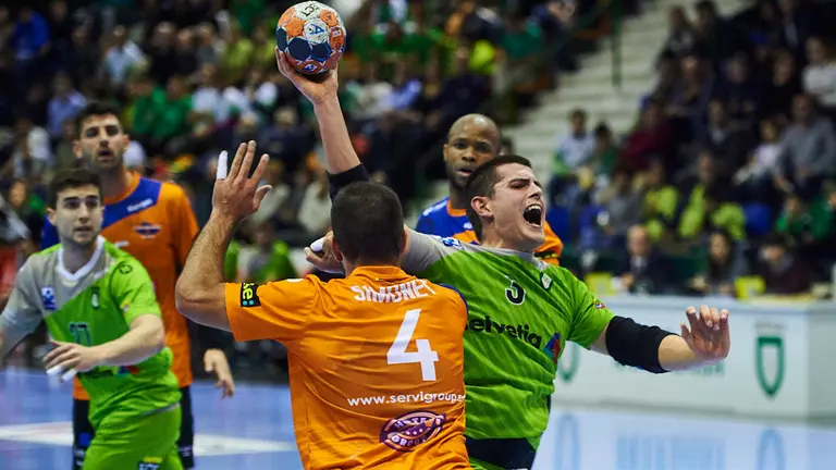 El Helvetia Anaitasuna se enfrenta al Balonmano Benidorm en partido de la duodécima jornada de la Liga Asobal. MIGUEL OSÉS 16