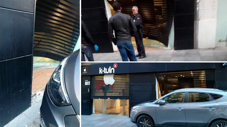 Imagen del alunizaje contra la puerta de entrada de la tienda K-Tuin de Apple en la calle García Ximenez, en el centro de Pamplona. NAVARRA.COM