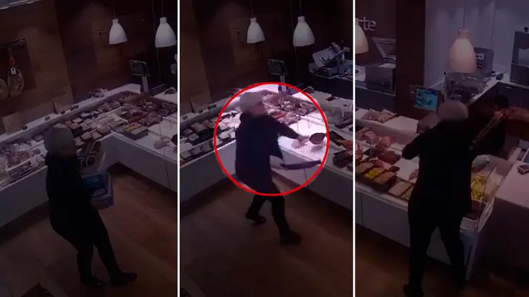 Imágenes del supuesto vídeo en el que una comerciante de Elizondo detiene un intento de robo en una carnicería golpeando con una chistorra al ladrón NAVARRACOM