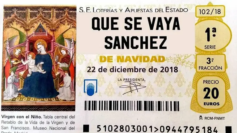 Imagen del fotomontaje compartido por el secretario general del PP, Teodoro García Egea, con un boleto de Lotería para reclamar la salida de Pedro Sánchez del Gobierno de España TWITTER