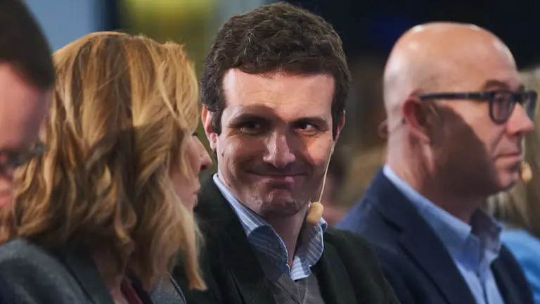 El presidente del Partido Popular, Pablo Casado, presenta a los principales candidatos del partido para las próximas elecciones en Navarra, acto al que acude con el vicesecretario de Organizació (7)