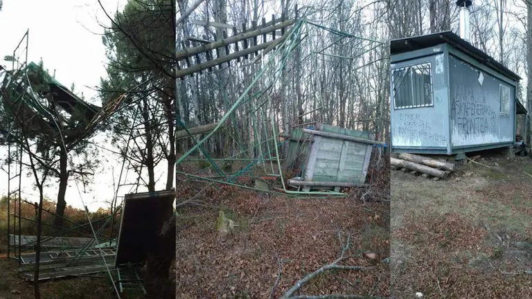 Imagen de las palomeras y las casetas atacadas por activistas animalistas en zonas de caza de Navarra Foto FEDERACIÓN NAVARRA DE CAZA