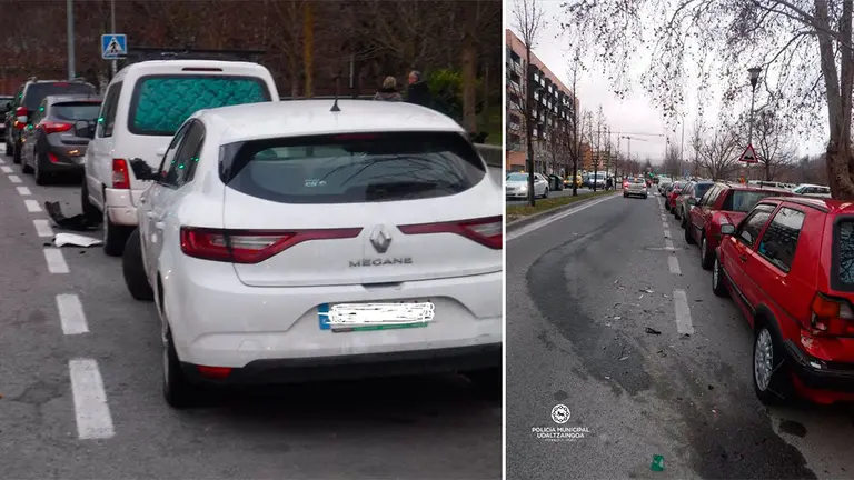 Coches dañados en la Rochapea. POLICÍA MUNICIPAL DE PAMPLONA