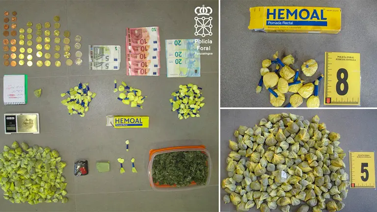 Varias de las sustancias halladas en un domicilio de Lodosa. POLICÍA FORAL