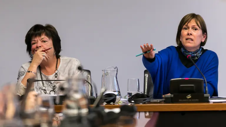 Comparecencia de Uxue Barkos, Manu Ayerdi y Maria José Beaumont en el Parlamento para explicar las actuaciones en los temas de Palacio de Rozalejo y Huertas de Peralta (18). IÑIGO ALZUGARAY