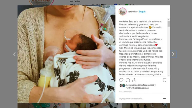 Verdeliss junto a su hija Miren en el hospital. INSTAGRAM