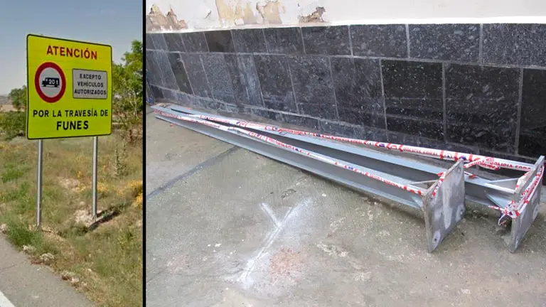 La Policía Foral ha detenido a dos personas que robaron una señal informativa en Funes para conseguir vigas de hierro POLICÍA FORAL