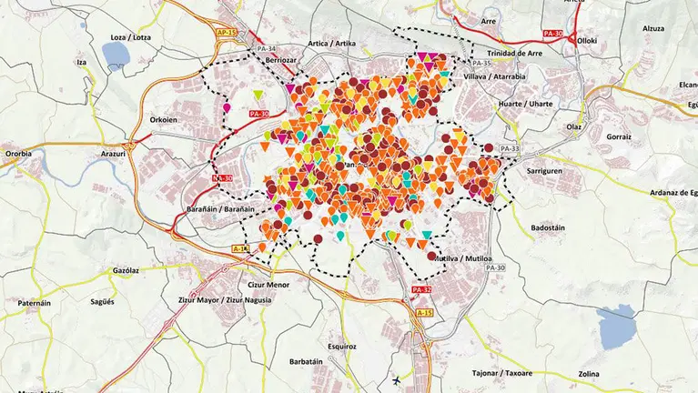 Imagen del mapa interactivo 'Iruñategi' que ofrece información de los recursos y servicios de Pamplona CAPTURA