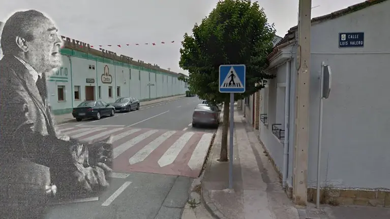 Imagen de Luis Valero Bermejo, gobernador civil en Navarra durante el franquismo, junto con el letro de la calle que lleva su nombre en Caparroso NAVARRACOM