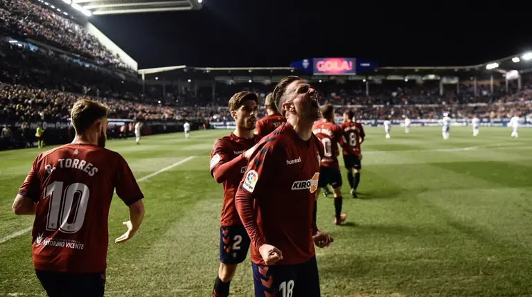 Celebración del gol de Osasuna ante el Zaragoza MIGUEL OSÉS