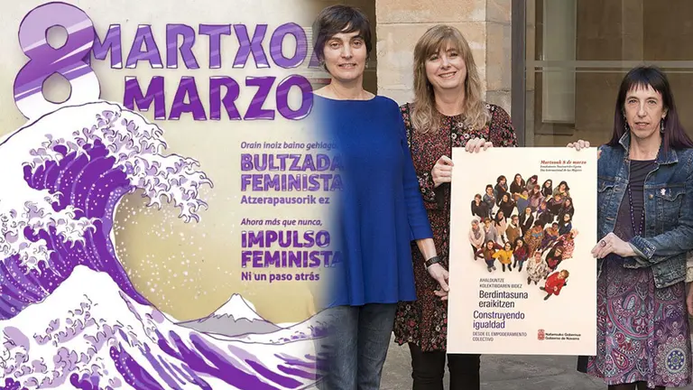 Imágenes de los carteles elaborados por el Ayuntamiento de Pamplona y el Gobierno de Navarra para apoyar el Día Internacional de la Mujer que se conmemora el próximo 8 de marzo AYTO PAMPLONA GOB FORAL