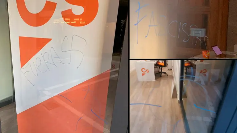Imagen de las pintadas en la nueva sede de Ciudadanos en el Casco Viejo de Pamplona Foto TWITTER CIUDADANOS NAVARRA 00