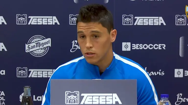 El jugador del Málaga CF Federico Ricca en rueda de prensa.