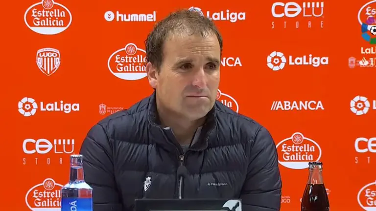 Jagoba Arrasate en la sala de prensa del estadio Anxo Carro en Lugo.