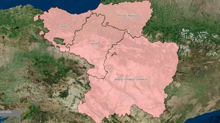 Mapa que integra País Vasco, Navarra, Aragón y la zona francesa de los Pirineos Atlánticos. NASUVINSA
