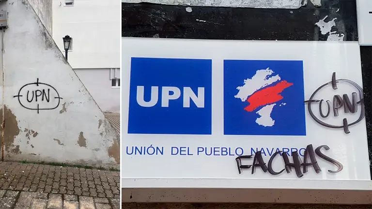 Varias de las graves pintadas que se han realizado en diferentes lugares de Zizur, entre ellas la sede de UPN CEDIDAS