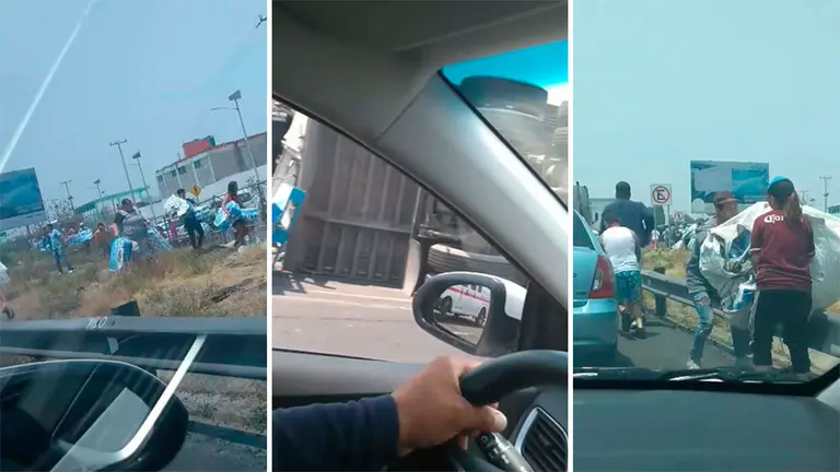 Decenas de personas roban la carga de papel higiénico de un camión que sufrió un accidente en el estado de Mexico FACEBOOK