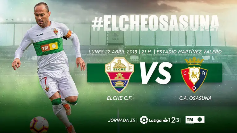 Nino en el cartel del partido Elche - Osasuna para este lunes 22 de abril.