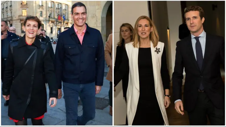 Pedro Sánchez y Pablo Casado, en sus dos últimos actos públicos en Navarra junto a María Chivite y Ana Beltrán