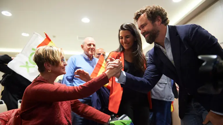 Mitin central de la campaña de Vox en Navarra con la intervención de Rocío Monasterio y el cabeza de lista por Navarra de la formación al Congreso, Adolfo Alústiza. PABLO LASOSA