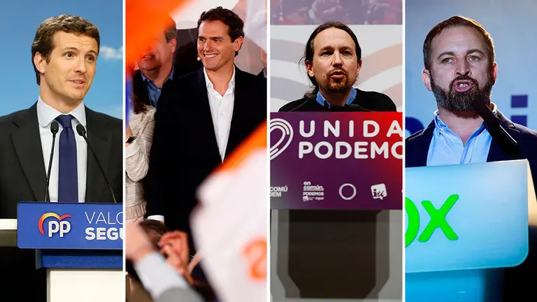 De izquierda a derecha, Pablo Casado, Albert Rivera, Pablo Iglesias y Santiago Abascal. EFE