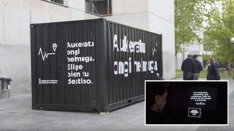 El contenedor que concienciará por Navarra sobre el mal tandem entre alcohol y coche. GOBIERNO DE NAVARRA