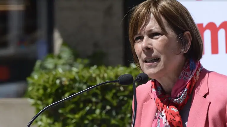 La candidata de Geroa Bai a la presidencia del Gobierno, Uxue Barkos, durante un acto en Tudela CEDIDA