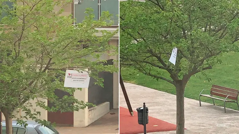 Navarra Suma denuncia ante la Junta Electoral la colocación de carteles en árboles de la Cendea de Cizur por parte de la coalición de Geroa Bai, Bildu, Podemos y Erreniega IMÁGENES CEDIDAS